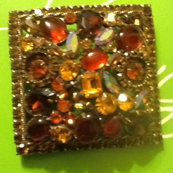 Weiss Signed Vintage Large Amber Topaz Pin - Picture 3 of 4